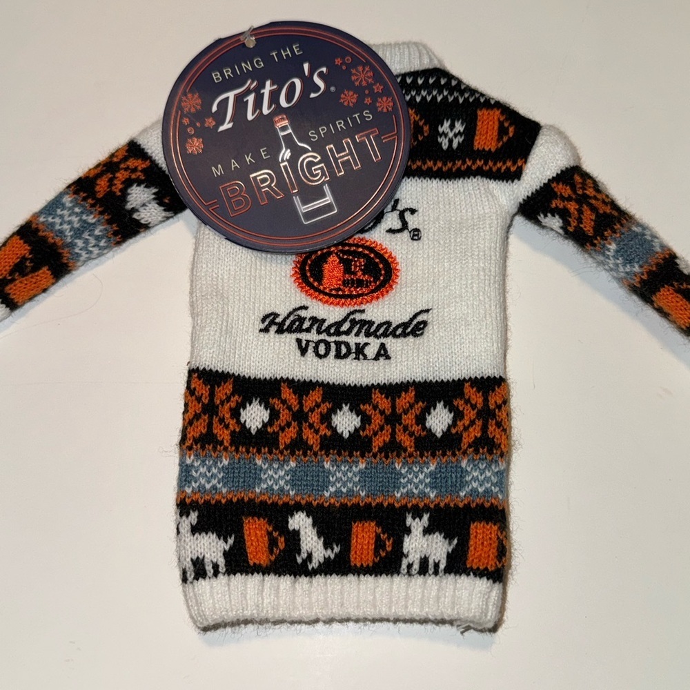 NWT Tito’s Handmade VODKA Holiday Sweater Bottle Toppers Koozies